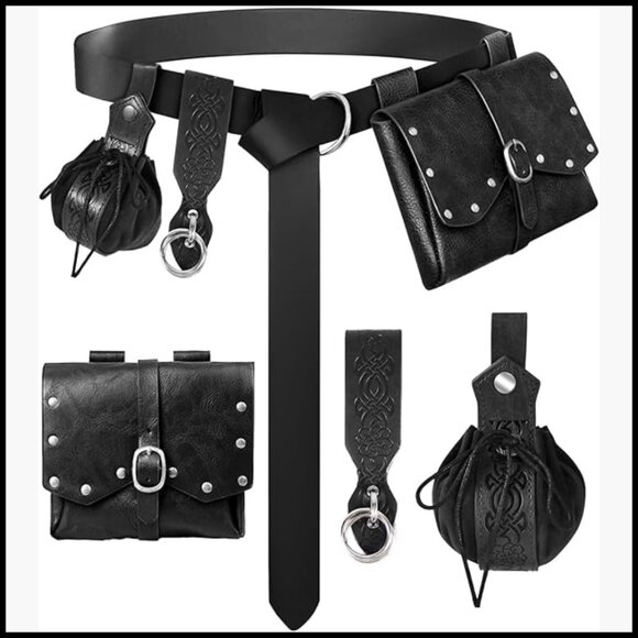 Faux Leather Renaissance Belt with Pouch Keychain Medieval Cosplay Accessories main image 5